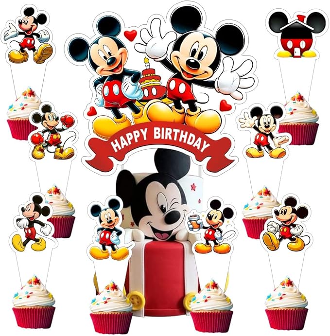 25pcs Mickey Cake Decorations with 24pcs Cupcake Toppers, 1pcs Cake Topper for Mickey Birthday Party Supplies