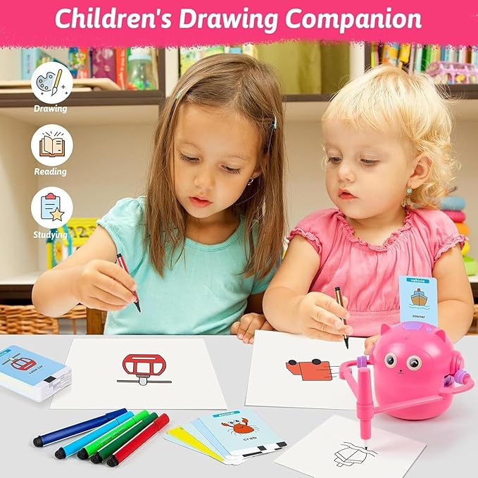 Drawing Robot for Kids, 12 Color Pens Funny Robot Drawing Machine, Voice Interaction Painting Robots Toy with 100 Word Cards, Novelty Drawings Robots Educational Interactive Toys, for Boys & Girls