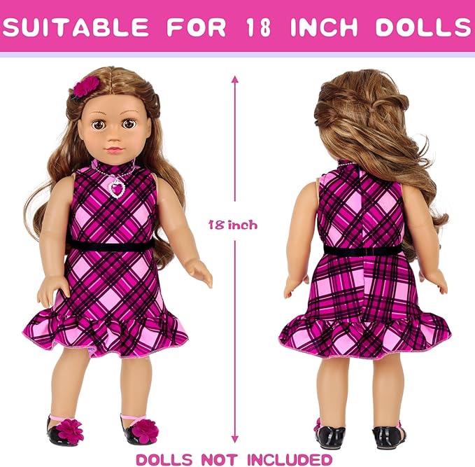 American 18 Inch Dolls Makeup Accessories and Clothes,Fashion Dress Tote Bag for 18" Doll Include Outfits Shoes Cosmetic Toys Stuff Gift for Baby Girl (No Doll)