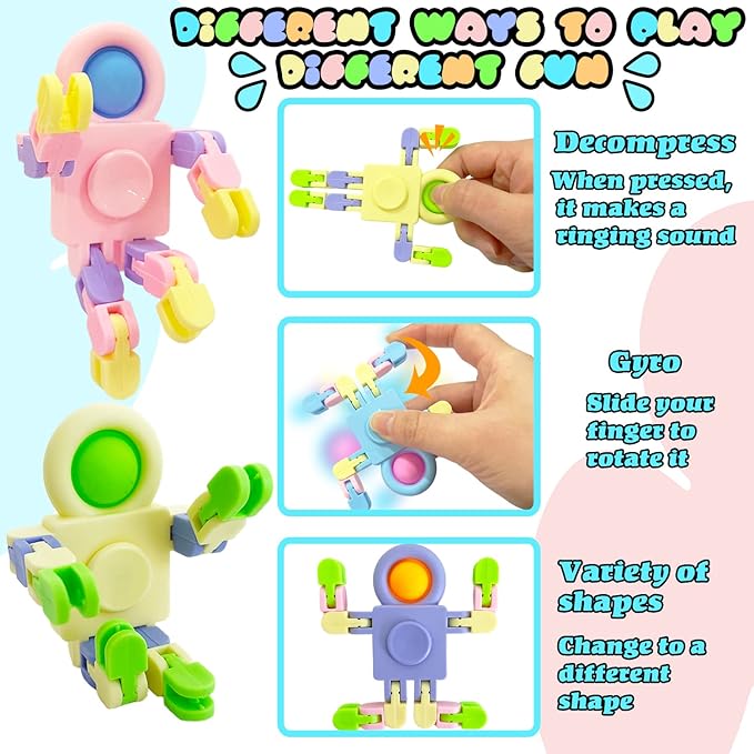 20 Pcs Funny Sensory Fidget Toys,Transformable Chain Robot Finger Toy,Stress Relief Fingertip Gyro Toys for Party Favors,Gifts,Classroom Supplies Prizes