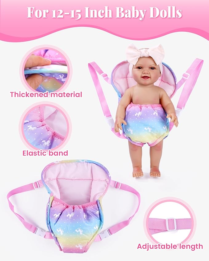 BABESIDE Baby Doll Accessories, Doll Carrier with Magic Bottle, Doll's Diaper, Doll Teddy & Pacifier – Baby Dolls Accessories Set for 12-15 Inch Dolls, Pretend Play Gift for Girls Boys Ages 3+
