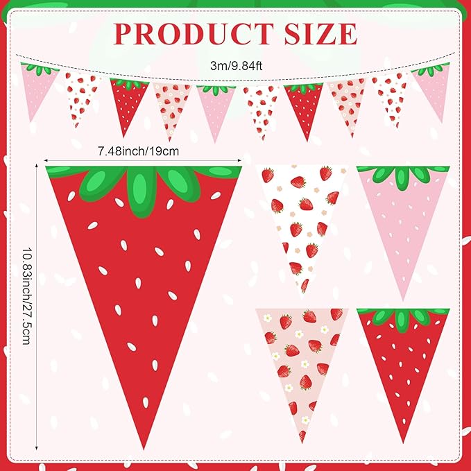Jetec 5 Pcs 49 Ft Strawberry Decorations Strawberry Pennant Banner Pre-Assembled Berry Sweet Triangle Flag Bunting Garland for Berry First Birthday Party Baby Shower Theme Decor Supplies