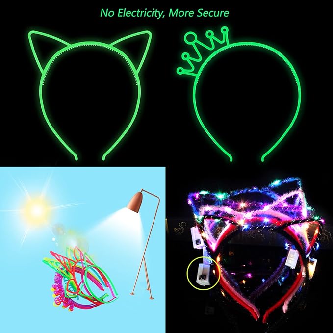 Glow in The Dark Party Supplies Cat Ear Crown Heads for Birthday Party Halloween Party