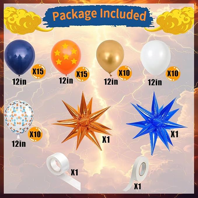 Blue Orange Gold Balloon 64Pcs 12 Inch，Pentagram Print Balloons for Cartoon Themed Birthday Party Decorations Boys Girls Gatherings Party Supplies