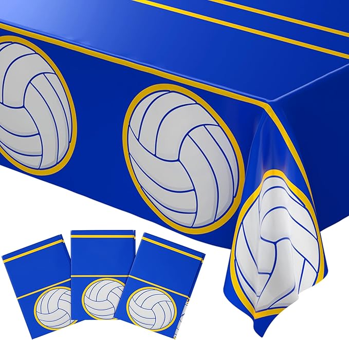 Blue Orchards Volleyball Table Cover (Pack of 3) - 108"x54" Volleyball Decorations, Sports Themed Birthday Party Supplies, Volleyball Plates and Napkins, Volleyball Party Décor