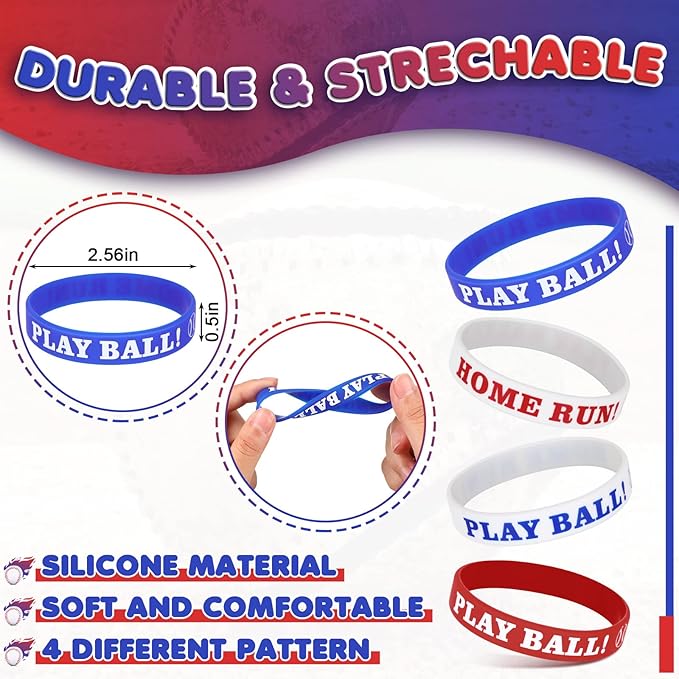 MTLEE Baseball Party Favors Set Includes Themed Paper Goodies Bags Gift, Silicone Bracelets, Mini Foam Baseball for Team Birthday Party Supplies
