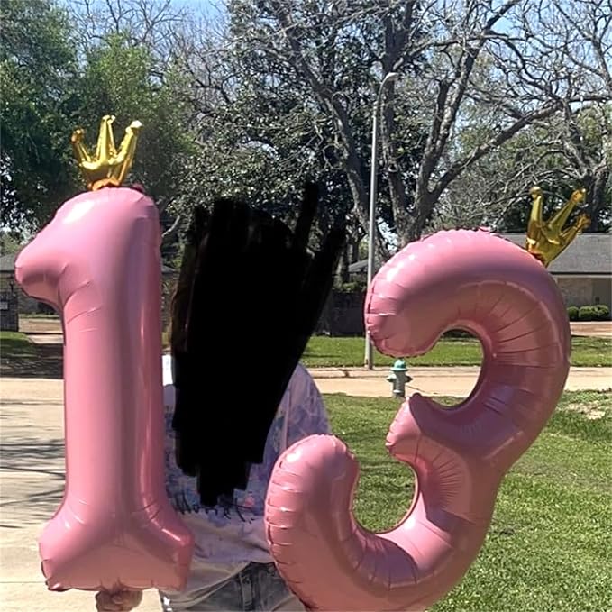 Crown Pink Number 1 Balloon for Girls 1st Birthday Party, 40 Inch Large Number Foil Helium Pastel Pink Balloons 0-9, for Women 10th Birthday Party Baby Shower Anniversary Party Decoration Supplies