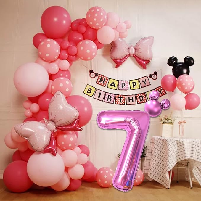 HIBILDER 40 inch Hot Pink Number 8 Balloon & Mini Mouse Head Balloon, 8th Birthday Party Decoration Balloons, Cartoon Mouse Birthday Party Supplies, Princess Birthday Party Decorations Supplies