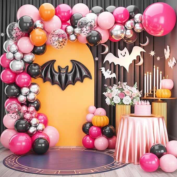 Halloween Balloons Set,12 Inch Halloween Orange Black Purple Retro Balloon, Bat Confetti Latex Ballons for Halloweenday BOO Party Decorations, Birthday,Baby Shower Supply
