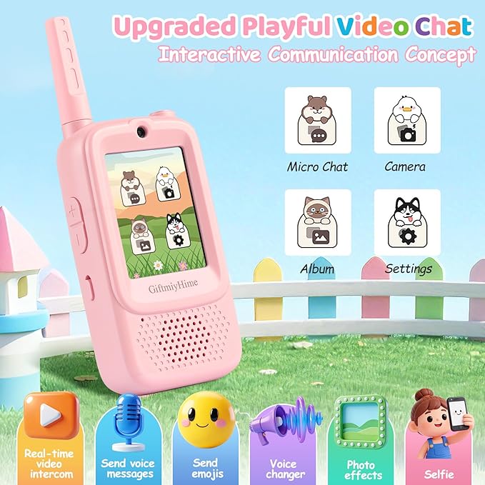 Video Walkie Talkies for Kids - Upgraded Handheld Rechargeable with Camera, Take Photos, Video Call & Voice Messages, Perfect for Outdoor Hiking,Camping,Travel (2 Pack)