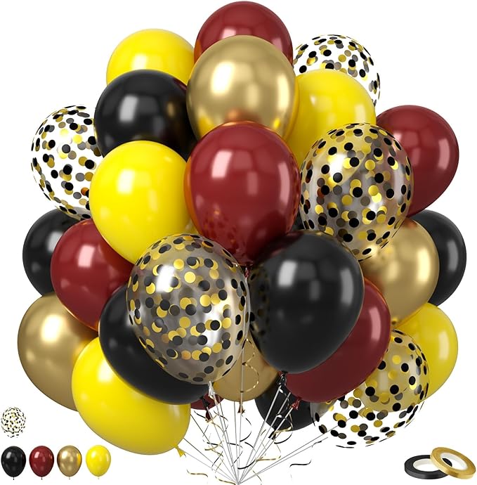 Black Burgundy Gold Balloon, 50 Pcs 12 Inches Metallic Gold Burgundy Confetti Balloons for Kids Magical Party Birthday Decorations Birthday Balloons Baby Shower Engagement Party Supplies