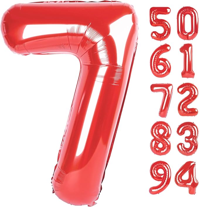 Red 7 Balloon, Number Balloon 40 Inch for Red Party Decorations, 7th Number, Red Seven Birthday Decorations, Number 7