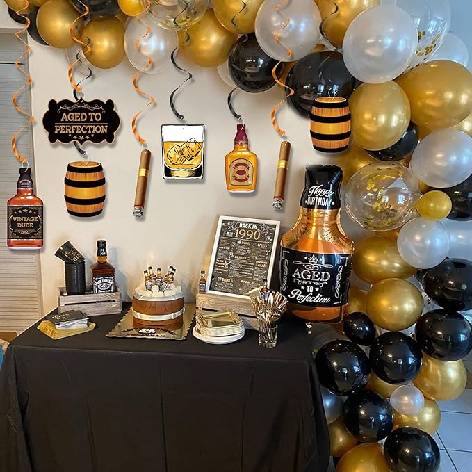FHzytg Whiskey Birthday Party Decorations for Men, Aged to Perfection Party Supplies Whiskey Party Hanging Swirls for 30th 40th 50th Birthday Decorations