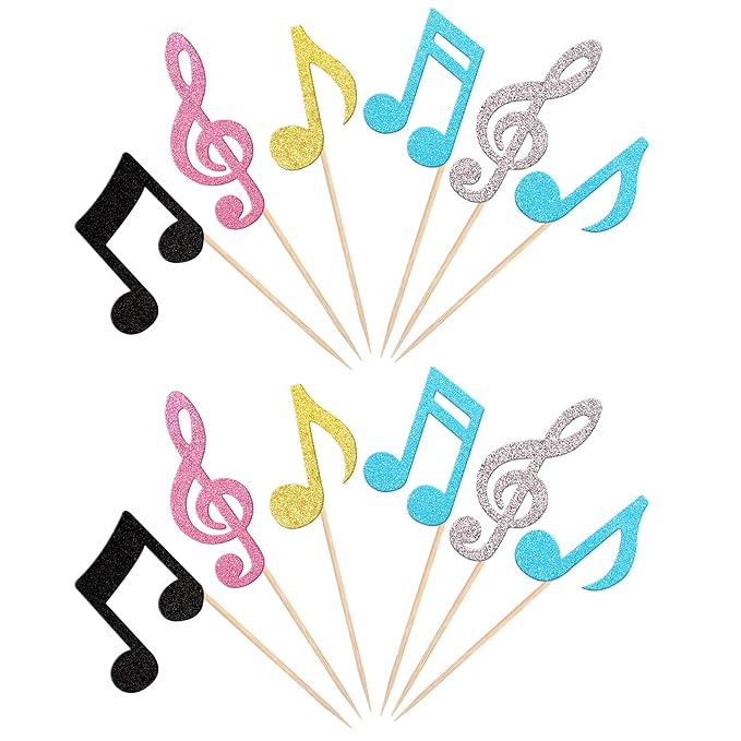36 PCS Music Notes Cupcake Toppers Glitter Musical Symbol Cupcake Picks for Rock Music Concert Theme Baby Shower Wedding Birthday Party Cake Decorations Supplies Multi Color