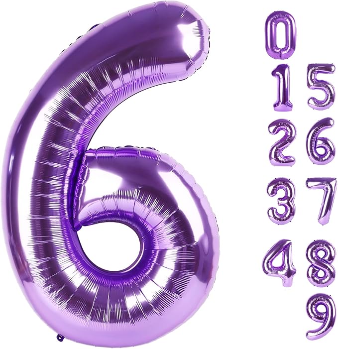 6 Balloon Number 40 Inch, 6th 6 7 Birthday Balloon for Boy Girl, Purple 16 60 61 65 Numbers Balloons Birthday Party Wedding Events Decorations