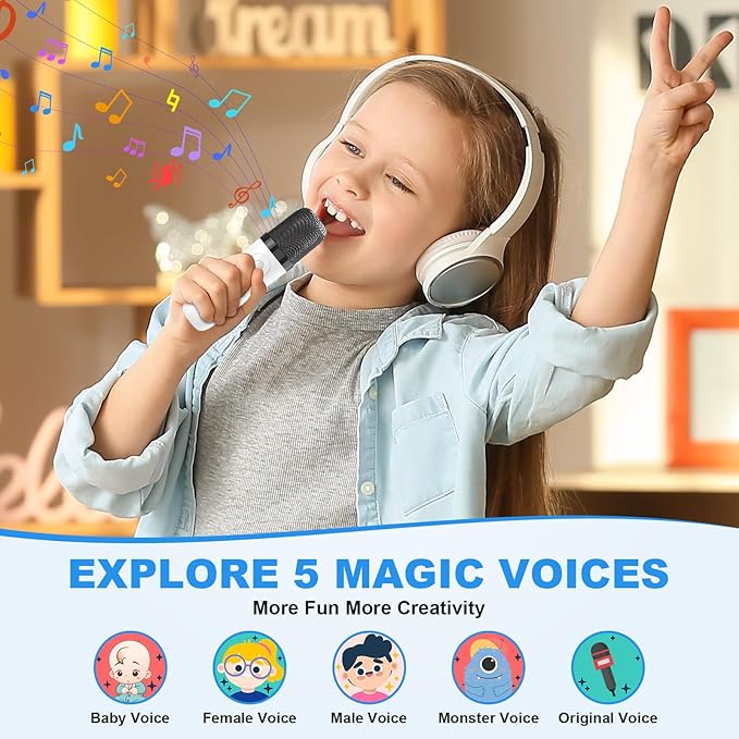 Mini Karaoke Machine for Kids Adults, Fun Portable Bluetooth Speaker with 2 Wireless Microphones, Stereo Sound Enhanced, Rich Bass, Cute Music Toys for Girls and Boys Ages 3-12 to Sing Loudly
