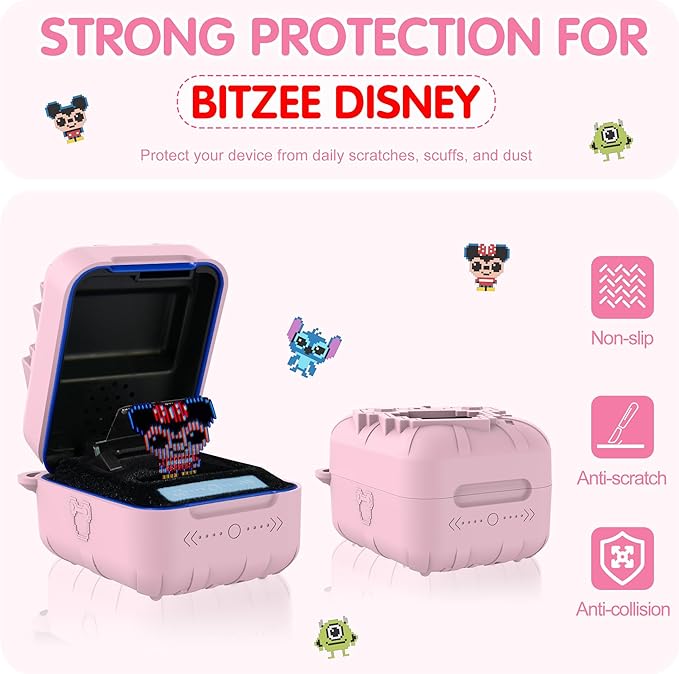 Silicone Case for Bitzee Disney Interactive Toy, Anti-Scratch, Washable, Shockproof Silicone Protective Cover for Bitzee Disney Interactive Toy Accessories with Lanyard - Pink