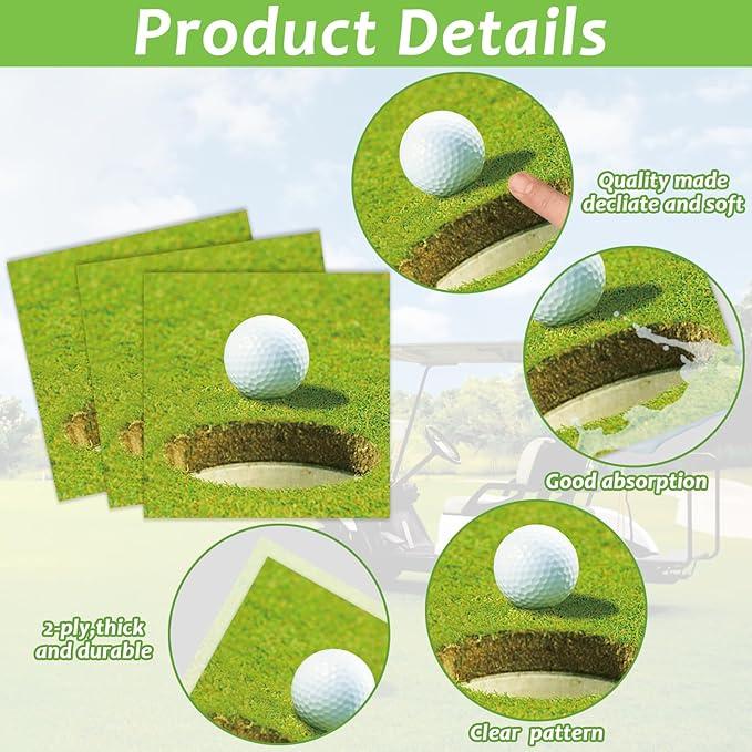 96 Pcs Golf Party Supplies Paper Plates Napkins Golf Party Birthday Tableware Set Decorations Favors for Men Women Serves 24