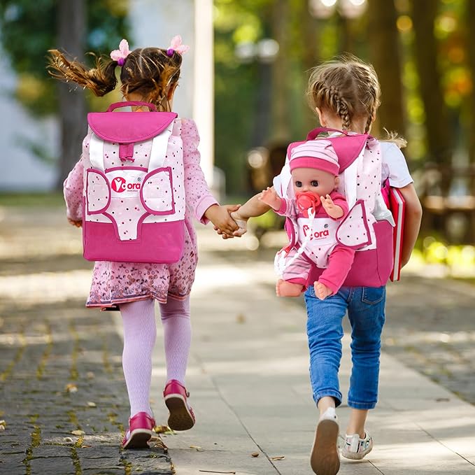 Baby Doll Accessories Playset, Baby Doll Care Toys with Changing Bag Backpack Feeding Set Doll Nappies Bottle Bath, Birthday Toys for Kids Girls (Doll Not Included)