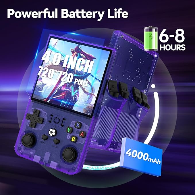 R36MAX Retro Handheld Game Console, 4.0" IPS Screen Retro Gaming Console, 128GB TF Card, 30+ Mainstream Emulators, 22,000+ Classic Games, Open Source Linux System, 4000mah Battery - Purple