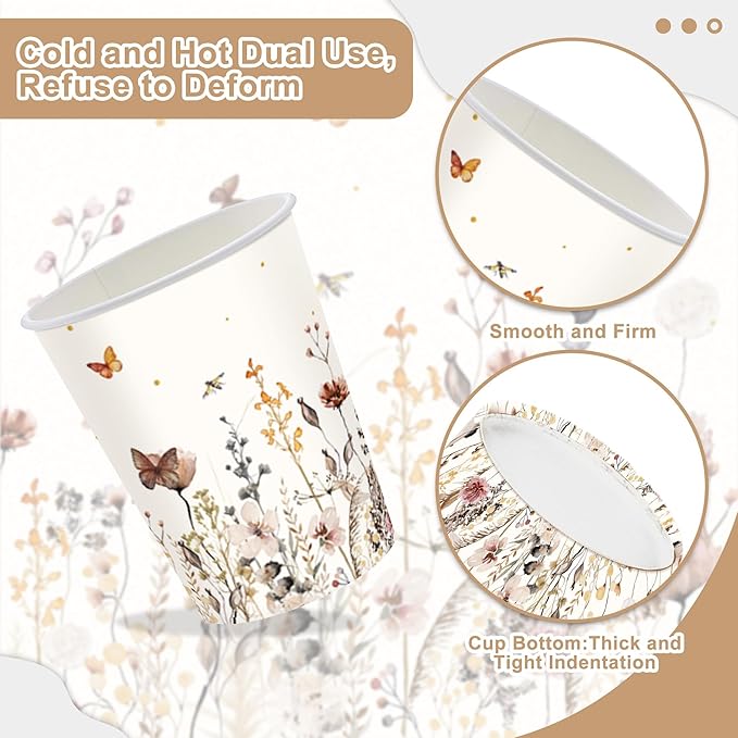 120 PCS Spring Wildflower Party Decorations Birthday Party Supplies Including Plates, Cups, Napkins, Tableware for Wildflower Decorations, 20 Servings