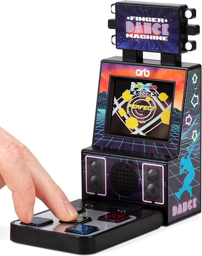 Orb - Mini Finger Dance Arcade Machine, 19 in-Built Songs, 4 Difficulty Levels, 8-Bit Retro Arcade Games, 2.5” Full Colour Screen, 5-Way Joystick Touch Pads, Volume Control