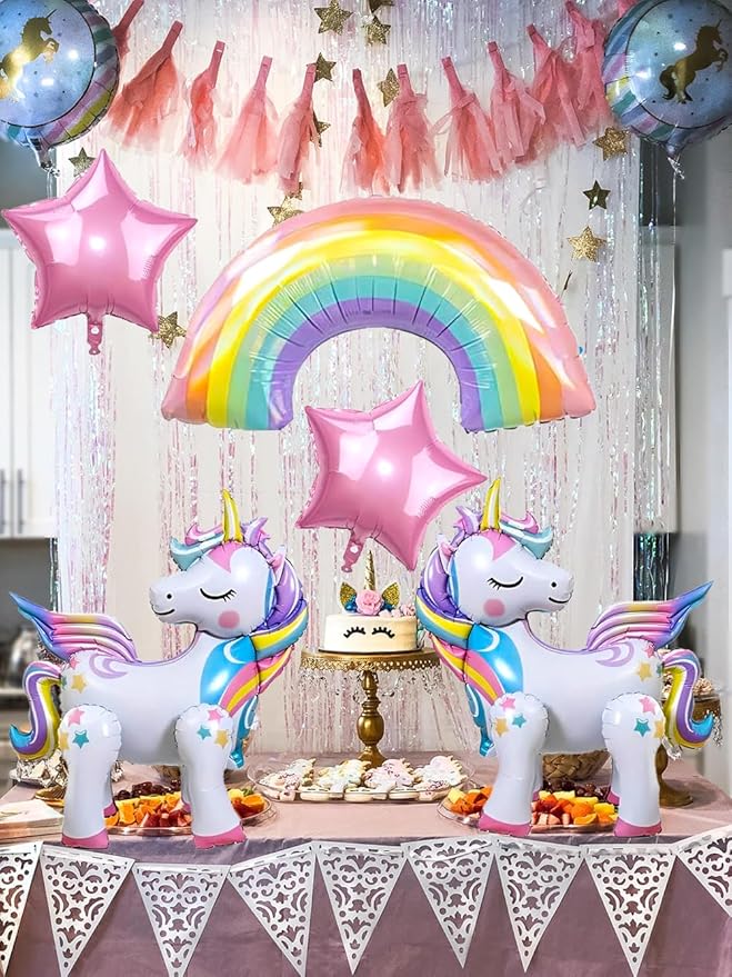6PCS Self Standing Unicorn Balloons, Unicorn Balloon, Large Rainbow Balloon, Colorful Number 6 and Star Balloons for Girl 6th Birthday Party Decorations Supplies.(6th)
