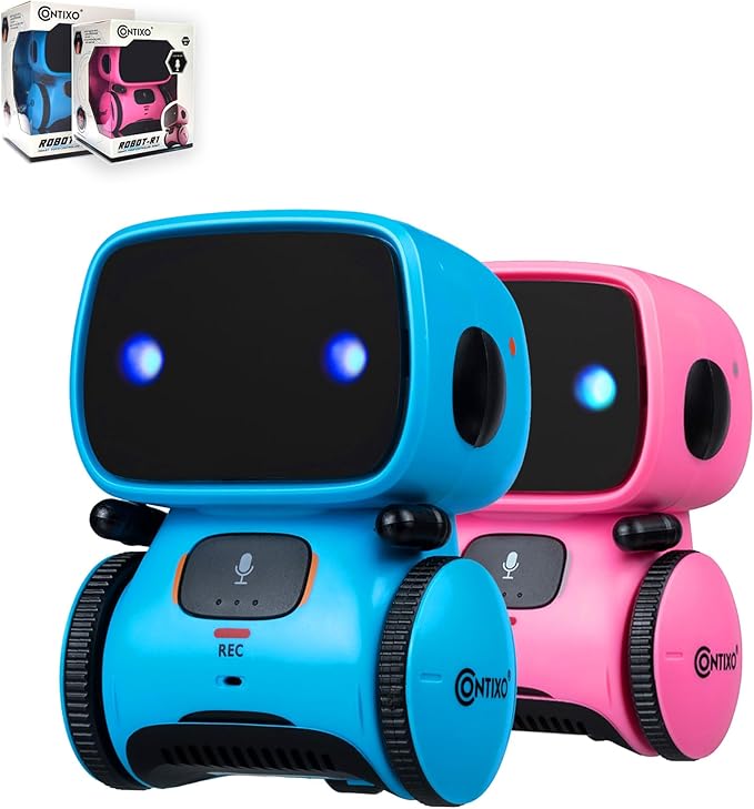 Contixo R1 Robot Toys for Kids 2 Pack Bundle - Smart Robot for Kids Voice Control Talking Dancing Learning Educational Toy for Boys Girls Toddlers Age 3-12 Years Old Birthday Gifts - Blue, Pink