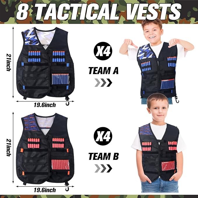 Sosation 12 Sets Tactical Vest Compatible with Nerf Party Favor Accessories, Face Mask Wrist Ammo Holder Toy Gift Supplies (Orange and Blue)
