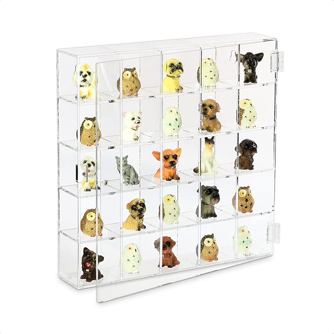 Ikee Design Premium Acrylic Collection 25 Compartments Display Case with Magnets Door, Wall-Mounted Storage Organizer Rack for Small Pop Figure, Doll and Gemstones, Compartment: 2 W x 1.8D x 2H in