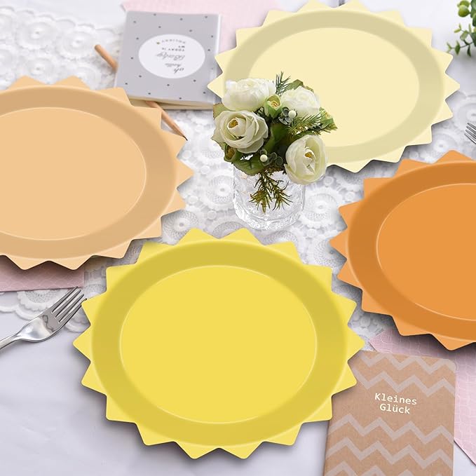 48Pcs First Trip Around the Sun Boho Sun 1st Birthday Decorations - Paper Plates, Bohemian Sunshine Party Decorations for Girl's One Year Old Celebration