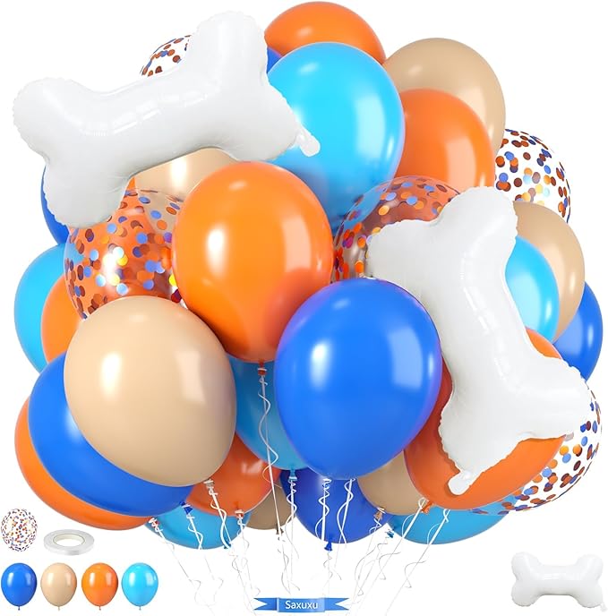 Orange and Blue Balloons, Royal Light Blue Confetti Orange Latex Birthday Balloons with Bone Foil Balloon for Girl Boy Birthday Party Graduation Baby Shower Backdrop Decorations