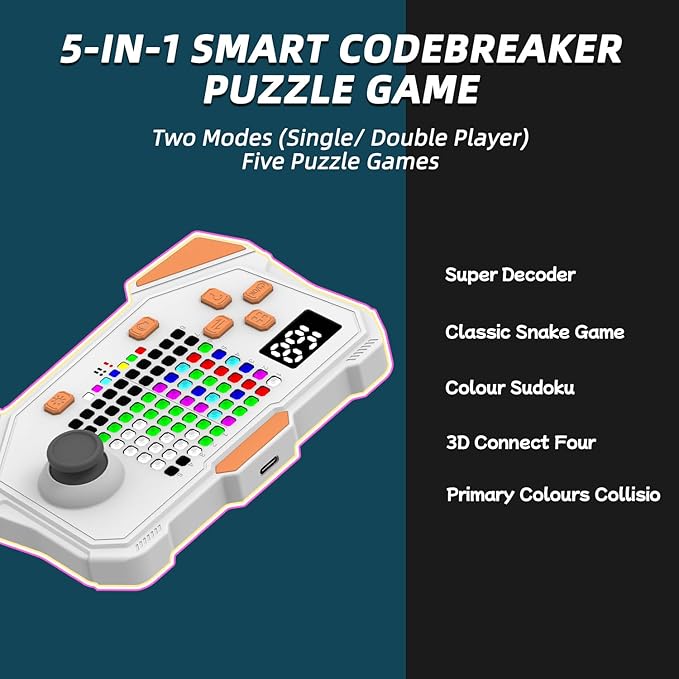 fisca Code Breaker 36000+ Mastermind Puzzle Game for 1-2 Players, 5-in-1 Handheld Games for Kids,Travel Games Birthday Gifts for Boys,Girls
