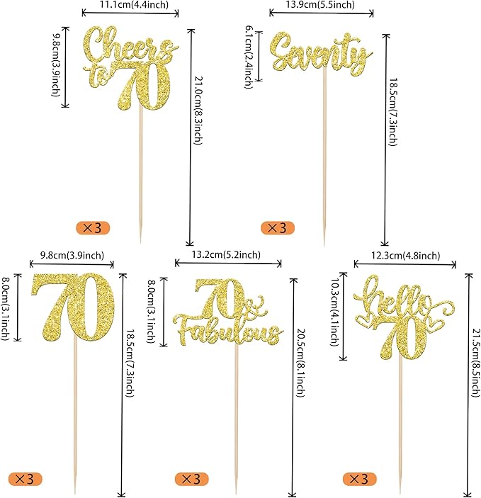 15PCS Happy 70th Birthday Centerpiece Sticks Hello 70 Fabulous Table Flower Centerpieces Sticks Seventy Cheers to 70 Years Floral Decoration for Happy 70th Birthday Party Centerpieces Sticks Gold