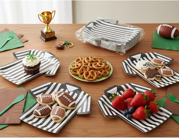 50 Pcs Basketball Paper Plates 8.7" Referee Shirt Shape Basketball Plates Black White Stripes Football Party Supplies Referee Coach Shirt Dessert Tableware for Football Party Supplies