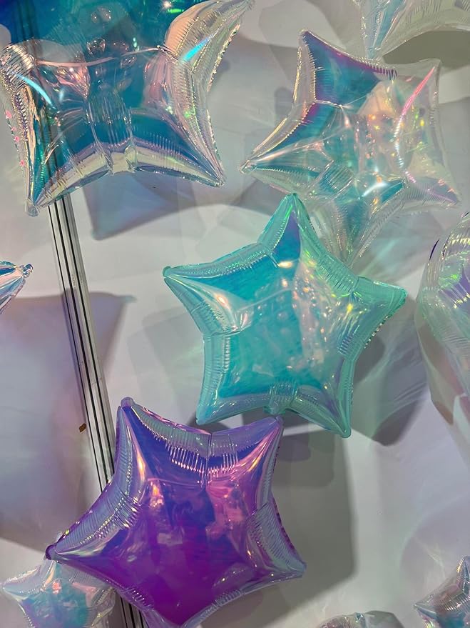Metallic Star, Heart, and Crown Balloons, Assorted Iridescent Colors