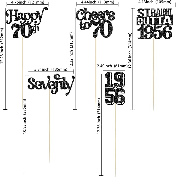 Gyufise 15Pcs Happy 70th Birthday Centerpiece Sticks Seventy Straight Outta 1956 Table Flower Centerpieces Sticks Decorations for Cheers to 70th Birthday Party Supplies Black