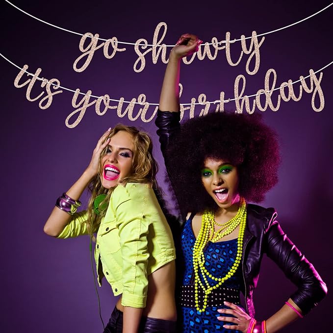 Go Shawty It's Your Birthday Banner, Hip Hop Birthday Party Decorations Supplies, Rap Theme Bday Bunting Sign, Pre-strung, Photo Props (Rose Gold)