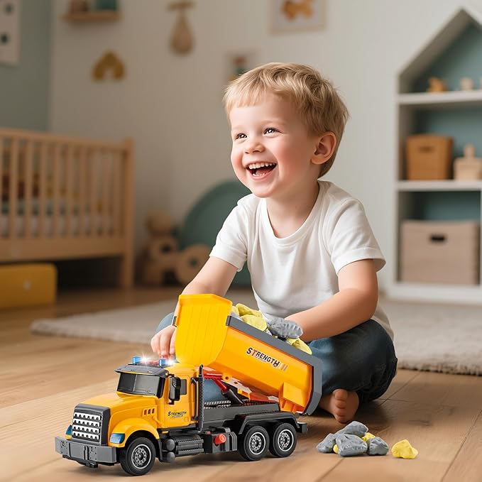 Large Dump Truck Toys for 3 4 5 6 7 8 Year Old Boys, Lights and Sounds Truck Vehicles Toy for Kids Childs Toddlers Christmas Birthday Gift