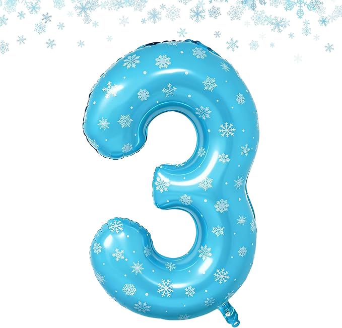 Snowflake Balloons Birthday Decorations, 40'' Frozen Number 3 Balloon for 3rd Birthday Party Supplies