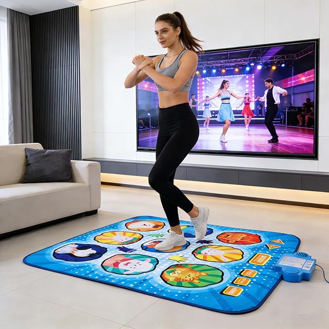 Dance Mat, 9 Key Wireless Electronic Dance Pad Anti Slip Interactive Music Game Toys Pad Battery Powered for Girls and Boys (Blue)