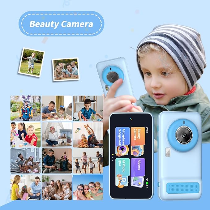 Kids WiFi AI Camera with 11 AI Roles & Photo Recognition, 5MP Digital Camera for Kids, 3.97" IPS Screen, Educational Learning Toy, Christmas Birthday Gifts for Boys Girls Ages 3-12（Blue）
