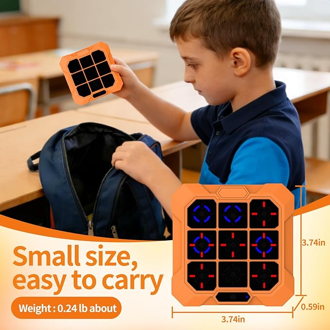 6-in-1 Rechargeable Electronic Tic-Tac-Toe Game, Portable Digital Travel Toy, Suitable for Children, Boys, Girls and Adults, Educational Memory Learning Toy for Ages 4 and Up (Orange)