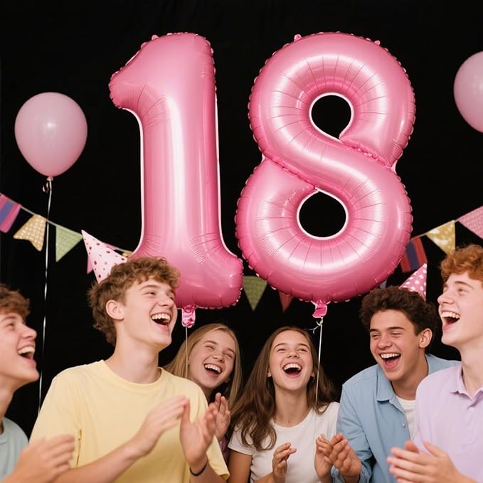 40 Inch Pink Number 18 Digital Balloon,Jumbo Mylar Foil Helium Balloon for 18 Balloons for Birthday Party,Wedding Anniversary Party Decorations