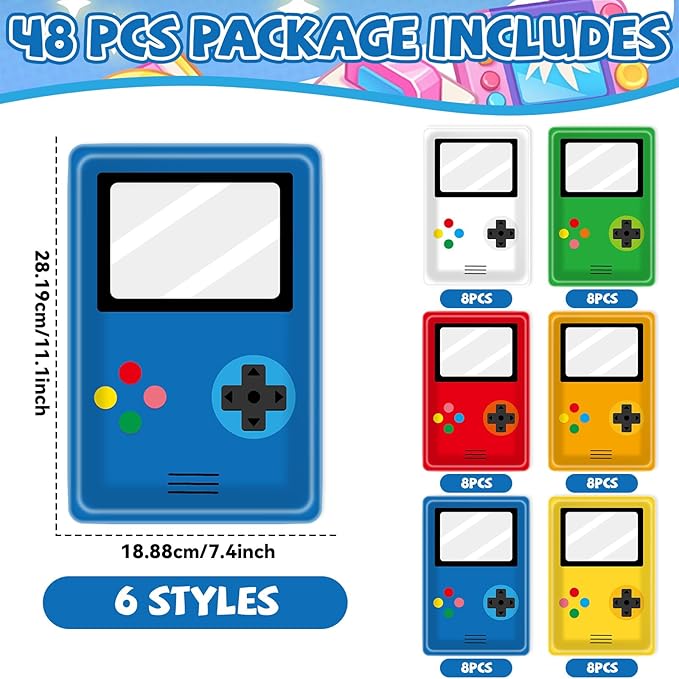 48PCS Video Game Birthday Party Decorations Colorful Controller Shaped Disposable Paper Square Plates Video Gaming Party Dessert Cake Tableware Set Gamer Decor for Kids Game on Theme Parties Supplies