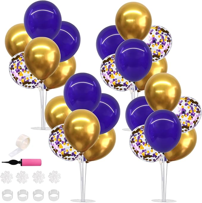 TONIFUL Purple Gold Balloon Centerpieces for Table,Balloon Stand Kit for Graduation Decoration 2026 Class of 2026 Party Decorations,Retirement,Anniversary,Birthday Decorations (4 Set)