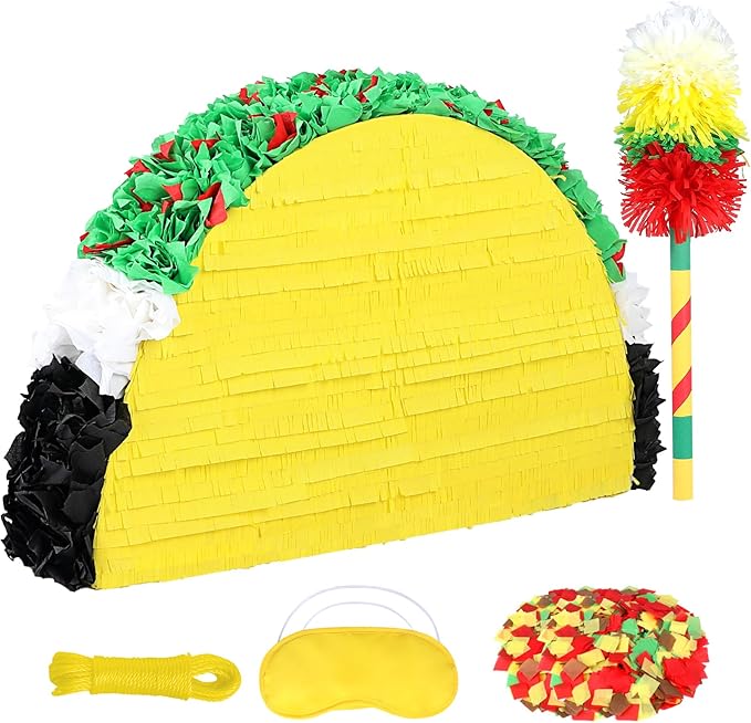 27" Taco Pinata Party Supplies - Large Paper Mache Taco Figurine for Fiesta, Cinco De Mayo, Birthday & Taco Two-Tuesday - Mexican Theme Centerpiece & Interactive Game for Candy & Fillers