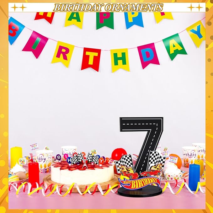 Race Car 7th Birthday Number Sign Centerpiece Race Car Theme 7th Birthday Party Supplies Wooden Table Decoration Photo Props for Boys Seven Years Old