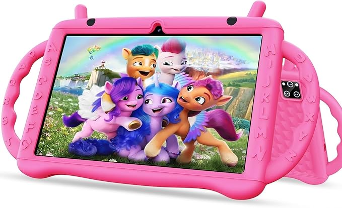 Kids Tablet 10 inch Android 15, Tablet for Kids 3-7 with 10GB RAM 64GB ROM, 512GB Expandsion, with Parental Control, WiFi, 6000mAh，Bluetooth, Dual Camera with Shockproof Case (Pink)