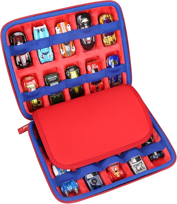 Mchoi Case Storage for HotWheels 20 Cars, Toy Car Organizer for Your Matchbox Cars Storage, Red, Case Only